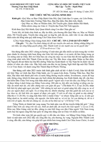 THƯ CHÚC MỪNG GIÁNG SINH  NĂM 2021